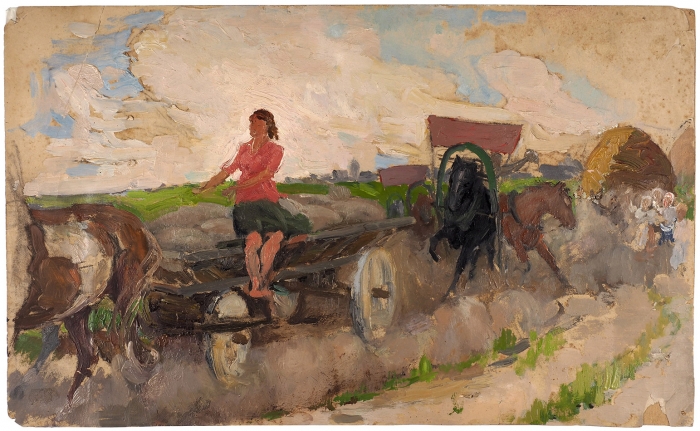 Медведев Григорий Антонович (1868–1944) «Колхозный праздник». 1930-е. Картон, масло, 29,5x48 см.
