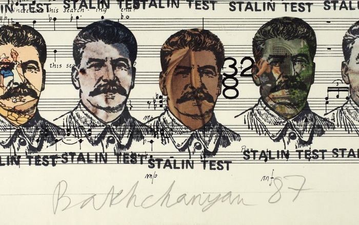 [Собрание семьи художника] Бахчанян Вагрич Акопович (1938–2009) «Сталин-тест. Ноты». 1987. Бумага, авторская техника, 60,2x42,9 см.