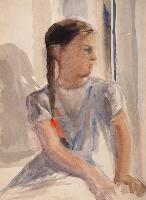 Магидсон Адриана (Ариадна) Соломоновна (1906–1981) «Девушка у окна». 1950-е. Бумага, акварель, 46x34 см.