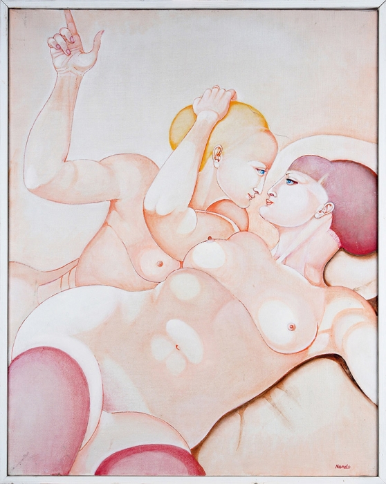 Нандо (Фердинандо) Пьерлука (Pierluca Nando) (1912–1987) «Обнаженные». 1960-е. Холст, смешанная техника, 81x65 см.