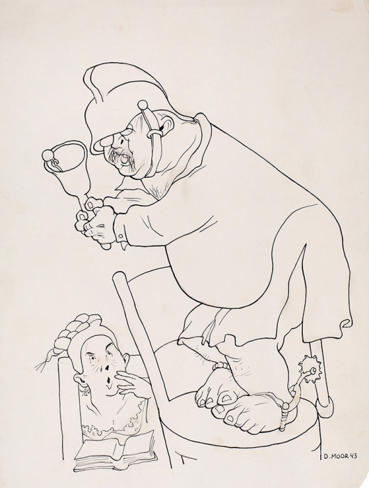 [Мастера книжной иллюстрации] Моор Дмитрий Стахиевич (1883–1946) Иллюстрация к рассказу М. Твена. 1943. Бумага, тушь, перо, 30,5x23 см.