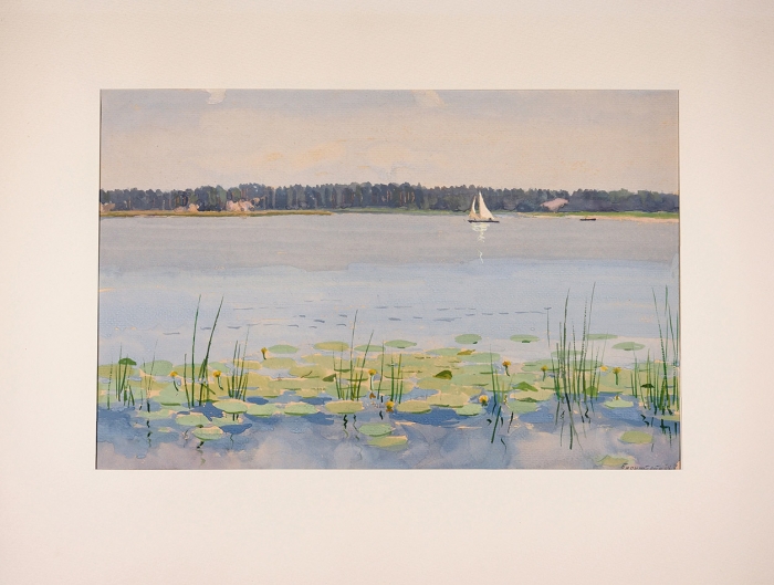 Бронштейн Шая Иосифович (1910–1987) «Река Лиелупе». 1953. Бумага, акварель, 25x39,7 см (в свету).