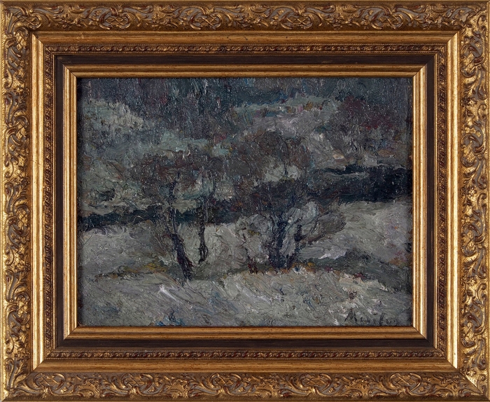 Маневич Абрам Аншелевич (1881–1942) «Зимний пейзаж». 1910-е. Картон, масло, 22,2x29,3 см.
