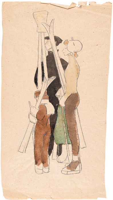 Сойфертис Леонид Владимирович (1911–1996) «Лыжники». 1960-е. Бумага, пастель, акварель, 83x44 см.