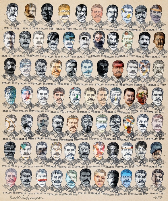 [Собрание семьи художника] Бахчанян Вагрич Акопович (1938–2009) «Сталин-тест». 1987. Картон, авторская техника, 66,3x55,8 см.