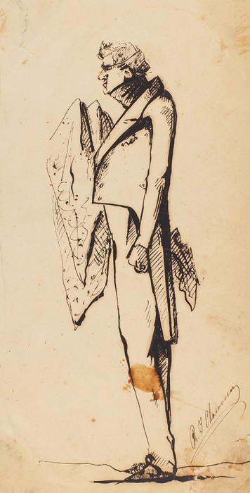 Неизвестный художник. Шарж. Первая четверть XIX века. Бумага, орешковые чернила, 25x13,3 см.