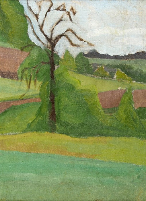 Неизвестный художник, близкий к объединению «Союз молодежи». «Пейзаж». 1910-е. Холст, масло, 51x37 см (в свету).