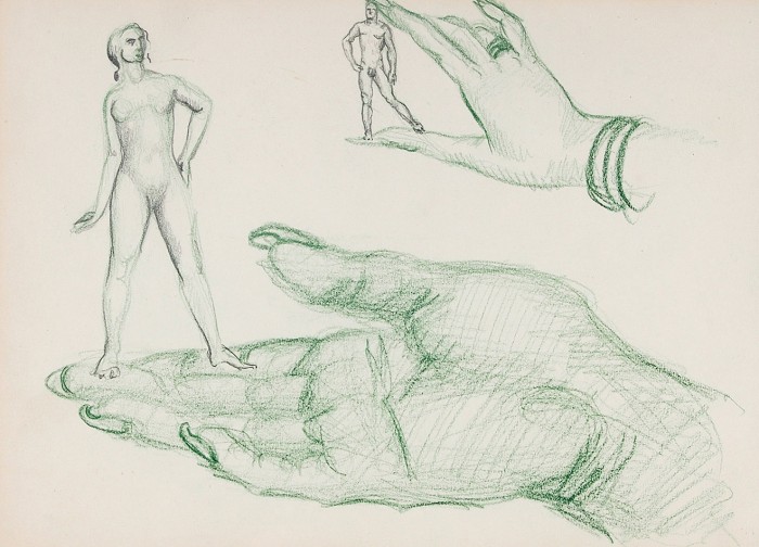 Королёв Борис Данилович (1884–1963) «Она и он». 1920-е — начало 1930-х. Бумага, графитный и зеленый карандаши, 28,3x20 см.