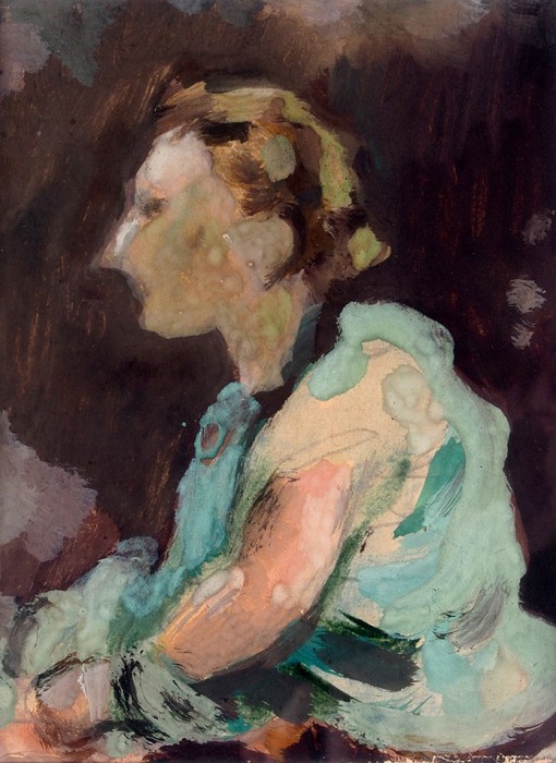 Жегин Лев Федорович (1892–1969) «Сидящая девушка». 1950-е. Бумага, смешанная техника, 15x11 см ( в свету).